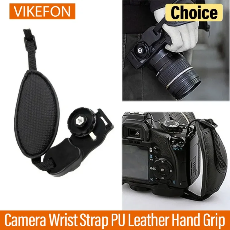 Kamera-Handschlaufe aus PU-Leder, Handgriff-Handschlaufe für DSLR-Kameras, geeignet für Nikon Canon, hochwertige schwarze PU-Handschlaufe