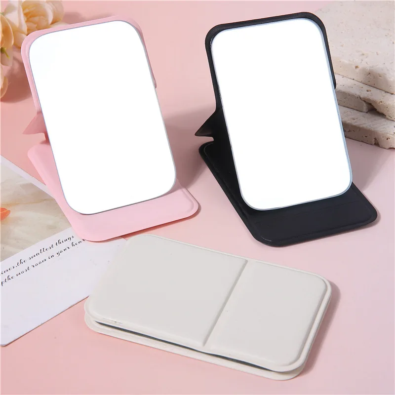 Make-up-Spiegel aus PU-Leder, tragbarer Mini-Einfacher Hand-Make-up-Spiegel, faltbar, für Studenten, kompakt, niedlicher Taschenspiegel