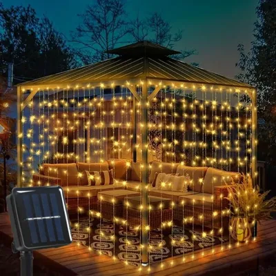 100/200/300LED Solar Curtain Lights Outdoor 8 Modes Outdoor Solar Curtain String Light Solar Garden Christmas Lights Decortions