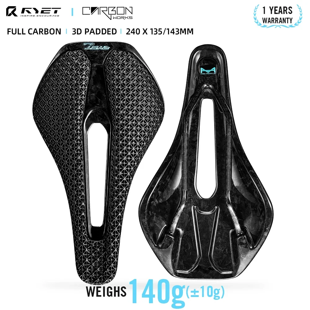 RYET 3D Stampato Ultraleggero Sella per bicicletta in carbonio Sella per bicicletta 135/143mm Sella per bici per MTB Ghia Sella per bici da strada Parte della bicicletta