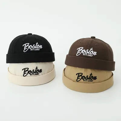 Embroidery Letter Baby Landlord Hat Solid Color Kids Dome Melon Cap 1-3Year Toddler Children Brimless Hat Cotton Toddler Beanies
