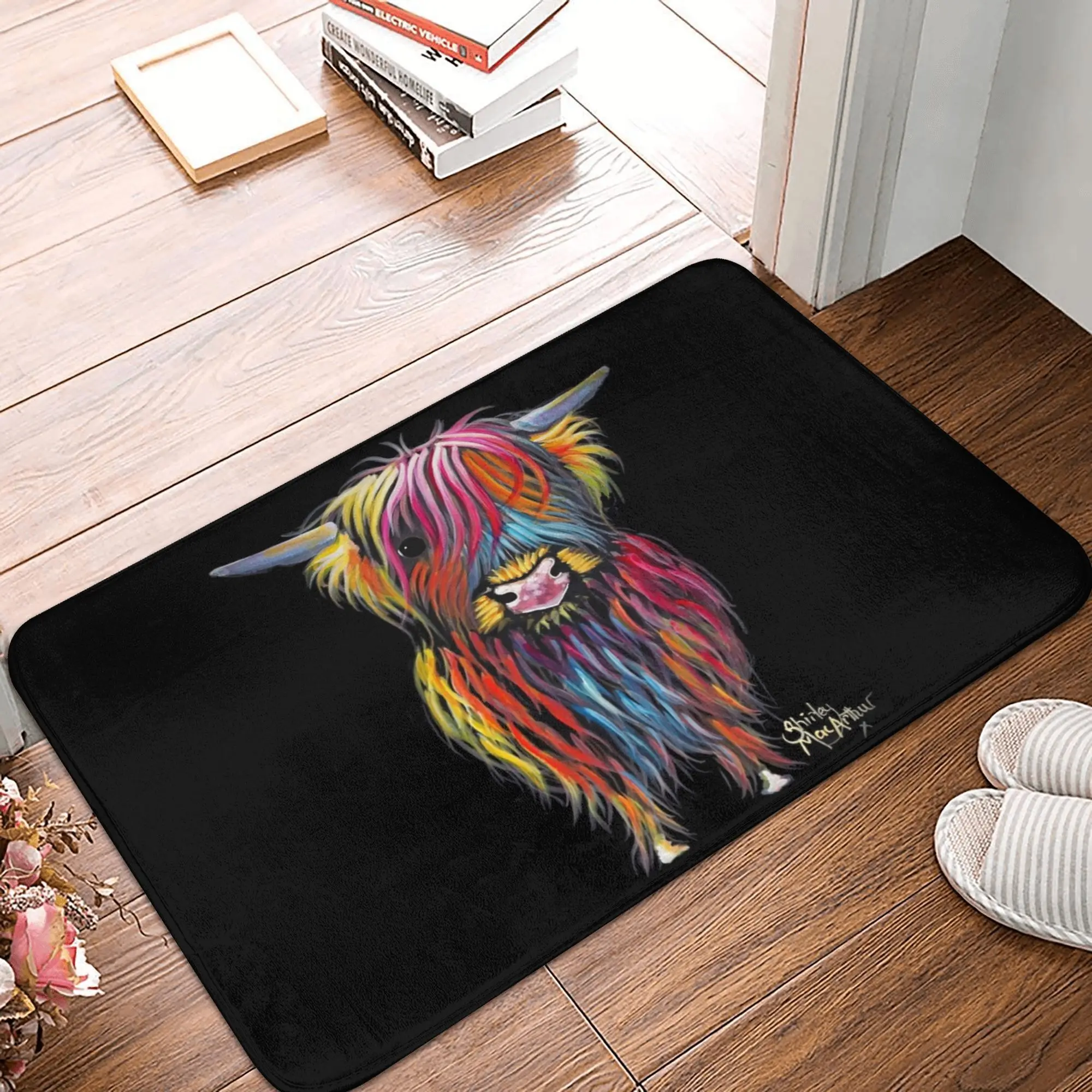 Scottish Hairy Highland Cow Anti-slip Doormat Floor Mat Absorbent Mat Carpet Rug for Kitchen Entrance Home Bedroom Footpad Mats