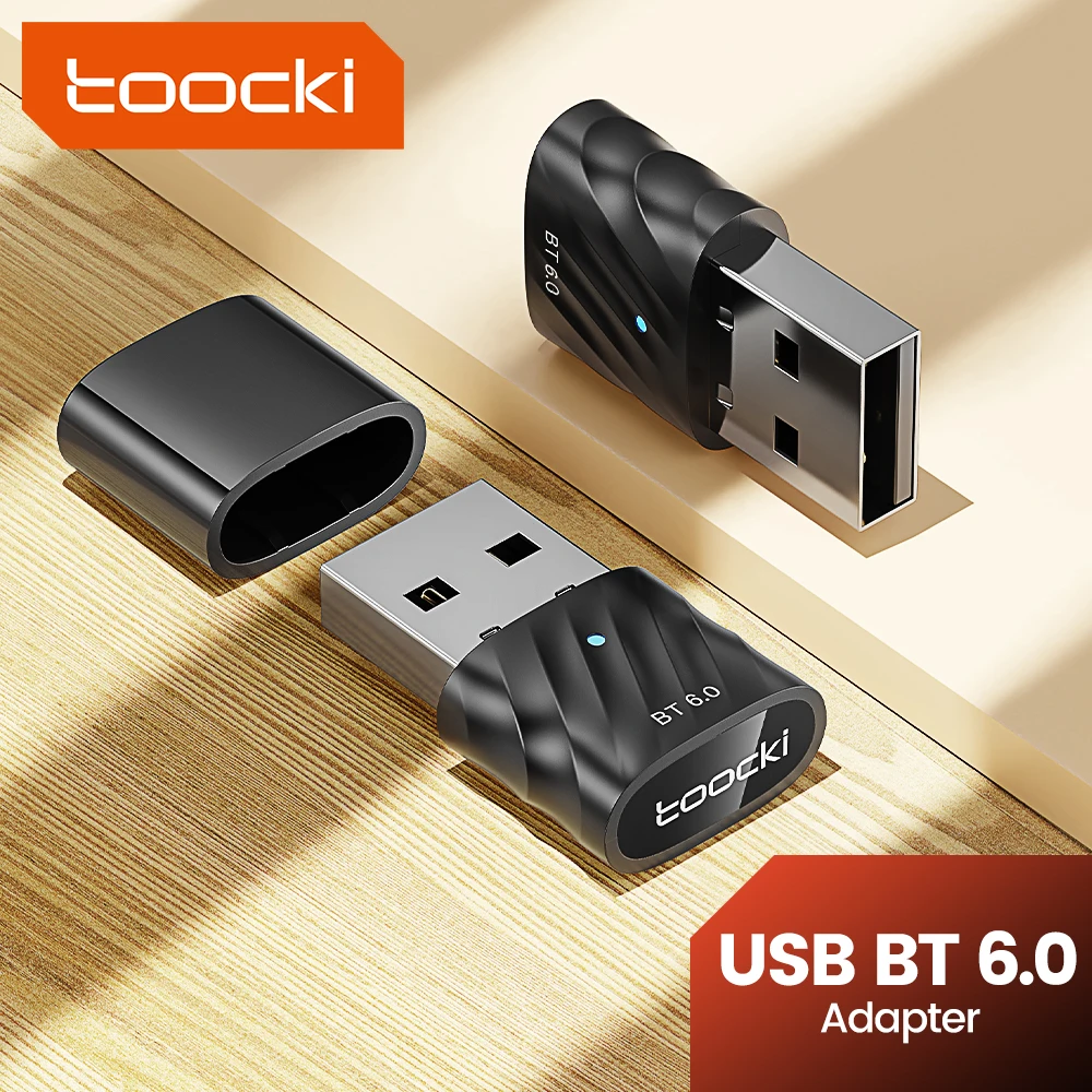 Toocki Bluetooth 6.0 USB-Adapter, kabelloser Bluetooth-Dongle-Empfänger, Sender für PC, Win 8,1 10 11, Telefon-Headset, Lautsprecher, Maus
