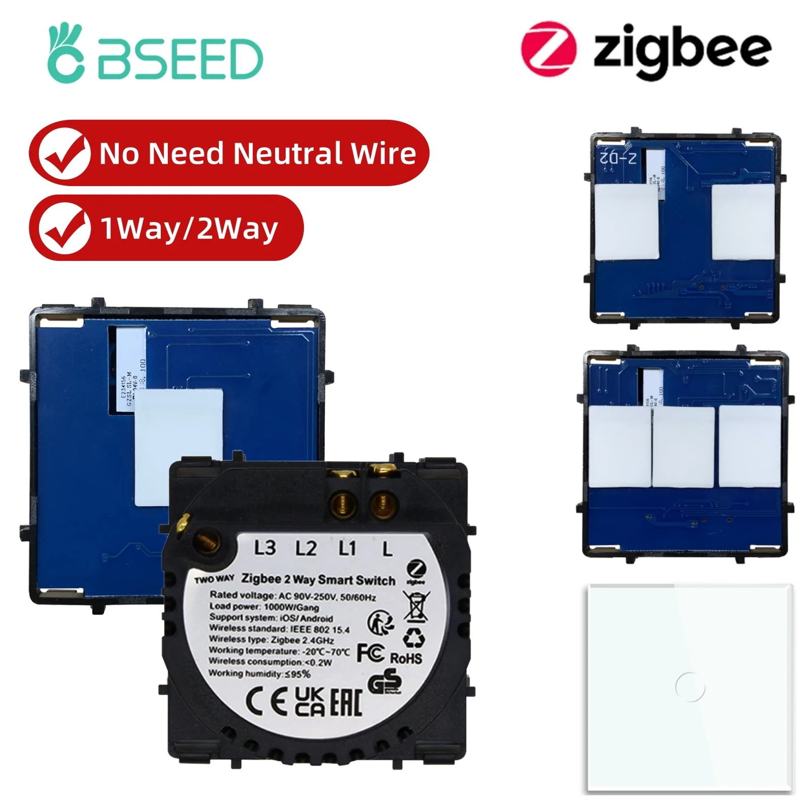 BSEED Zigbee Smart Switch Module 1/2/3-fach Touch-Lichtschalter 1/2-Wege Einzel-Leitungsfunktion Teil Smart Home Tuya Alexa Steuerung Image