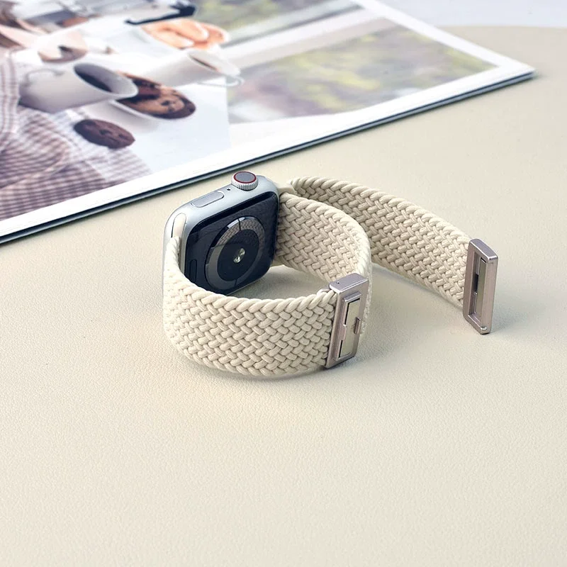 Geflochtenes Nylonarmband für Apple Watch Ultra 2 Band 49 mm 44 mm 40 mm 45 mm 46 mm 41 mm Magnetarmband iWatch Serie SE 7 3 5 6 8 9 10 Image