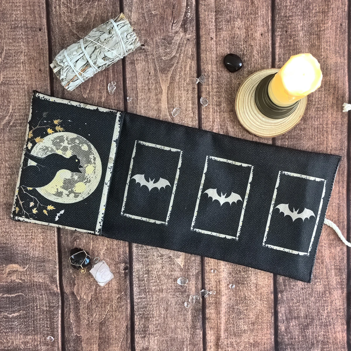 Vintage Mond Hexerei Katze Tarot Aufbewahrungstasche Wahrsagerei Tarot Karten Tischdecke Mondlicht Schwarze Katze Wrap Beutel Halloween Dekor Image