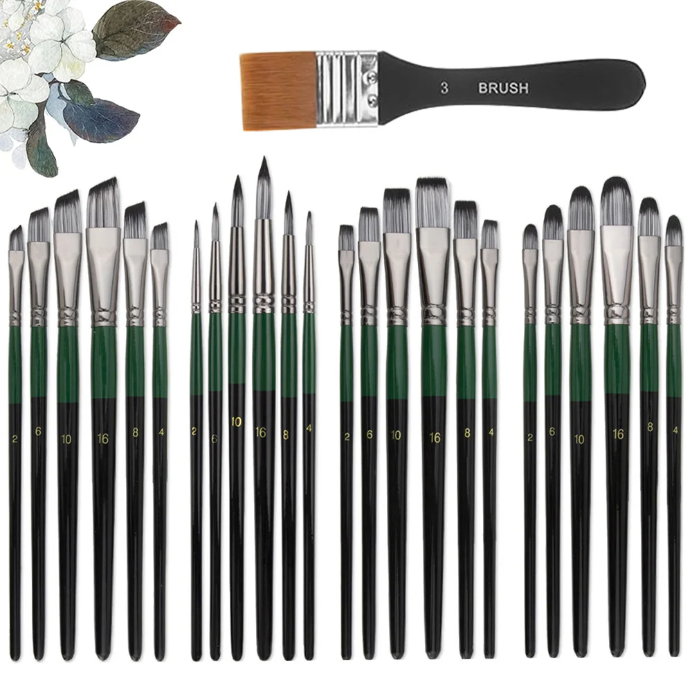 25-teiliges professionelles Künstler-Pinsel-Set – verschiedene Formen, einschließlich runden, Haselnuss, flachem, eckigem Detailpinsel für Öl Image