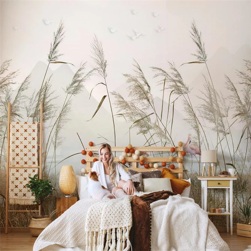 Benutzerdefinierte Nordic Reed Gras foto tapeten Wohnzimmer Landschaft Malerei TV Hintergrund papel de parede 3d Aufkleber Wand Papier