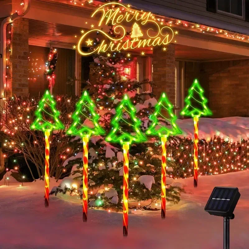 Solar-LED-Weihnachtsbaum-Bodenlampe, Schneemann, Weihnachtsmann, Innenhof, Balkon, Rasen, Garten, Urlaubsdekoration, buntes Licht