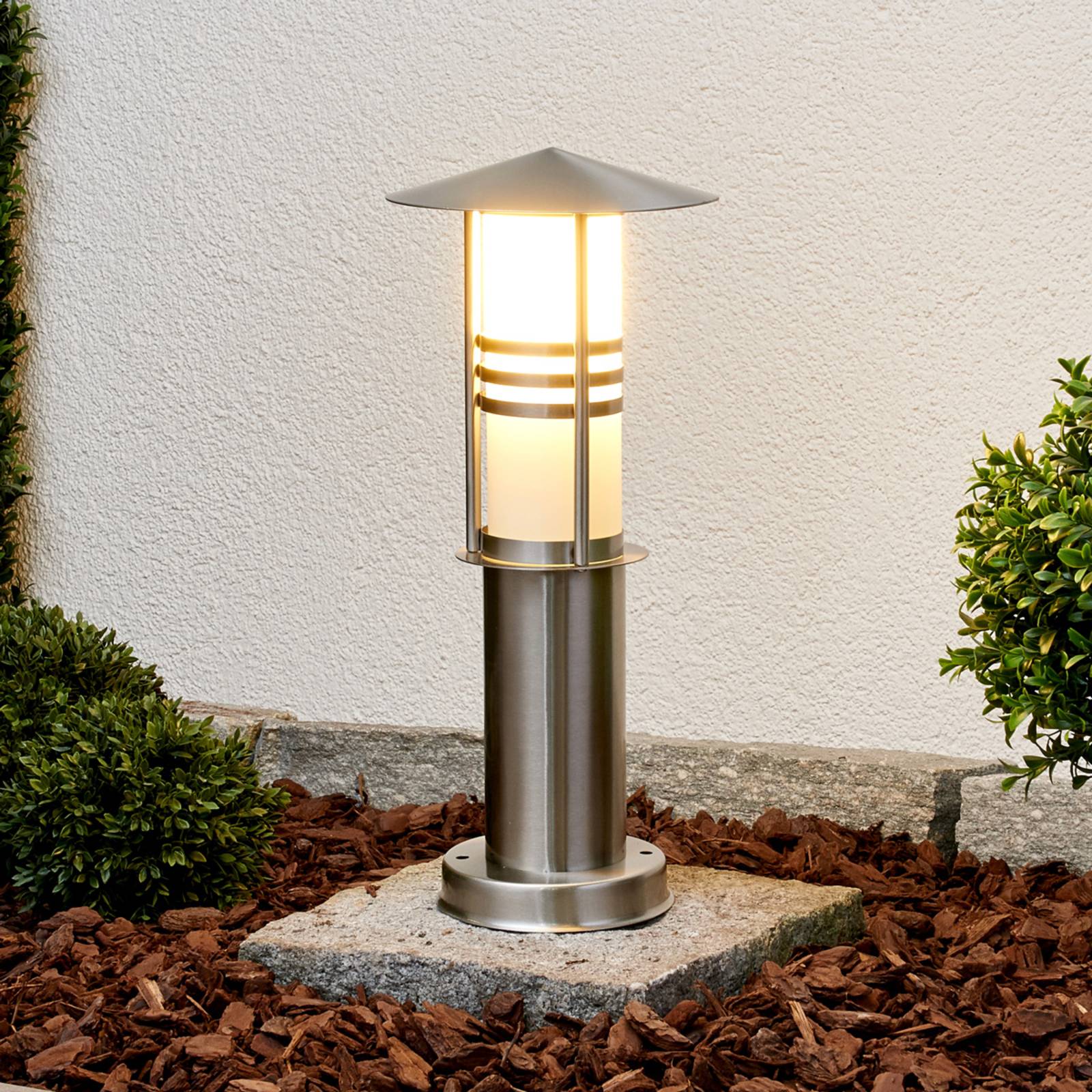 Erina pillar light, stainless steel, 40 cm Lindby, Alu / grey / zinc, Stainless steel, Modern, Outdoor lights