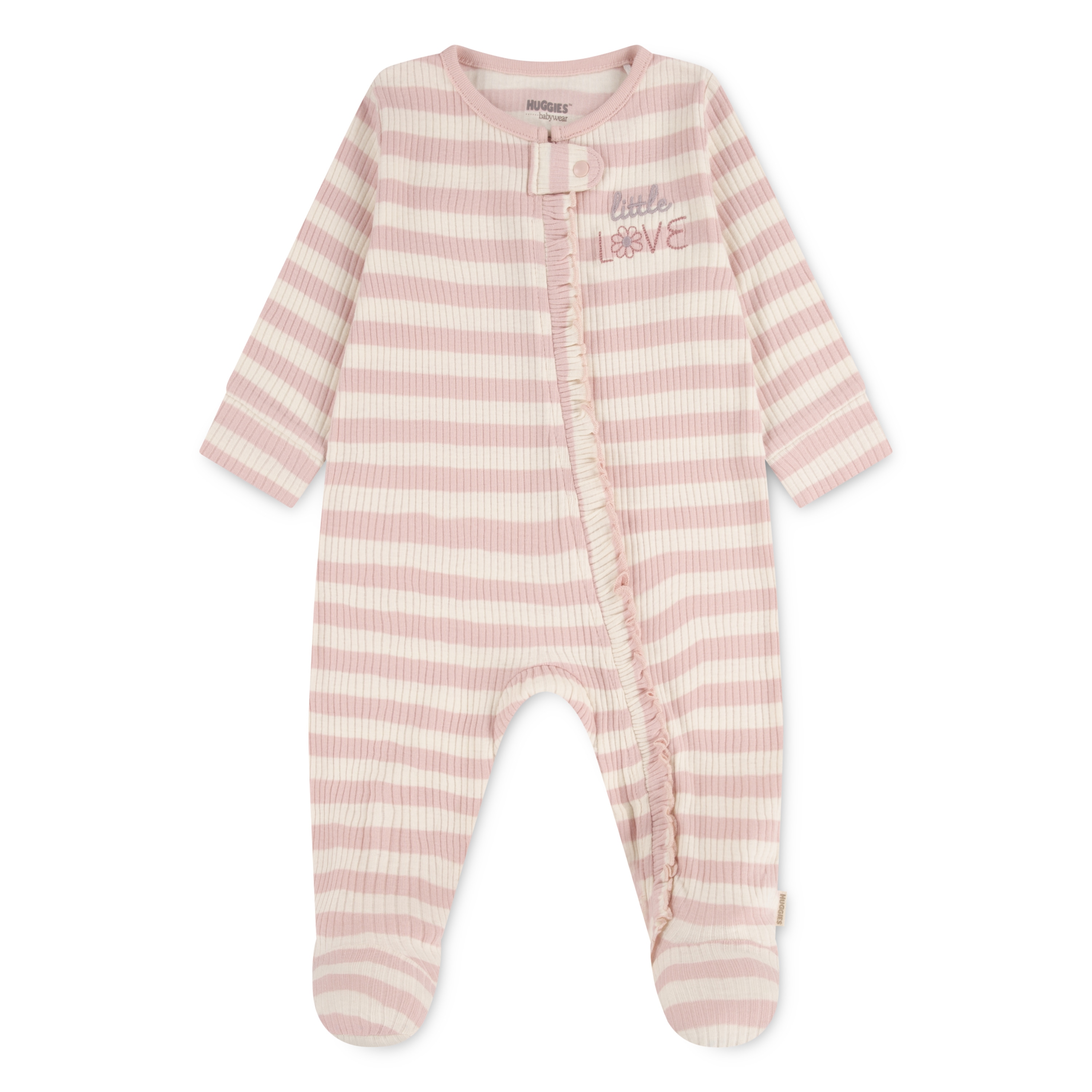 Strampler HUGGIES BABYWEAR "HUGG FOOTED COVERALL", Baby, Gr. 2 (62), huggies peachskin, Jersey, Obermaterial: 100% Baumwolle, gestreift, Rundhals, Bündchen, Overalls, in Ringeloptik Image