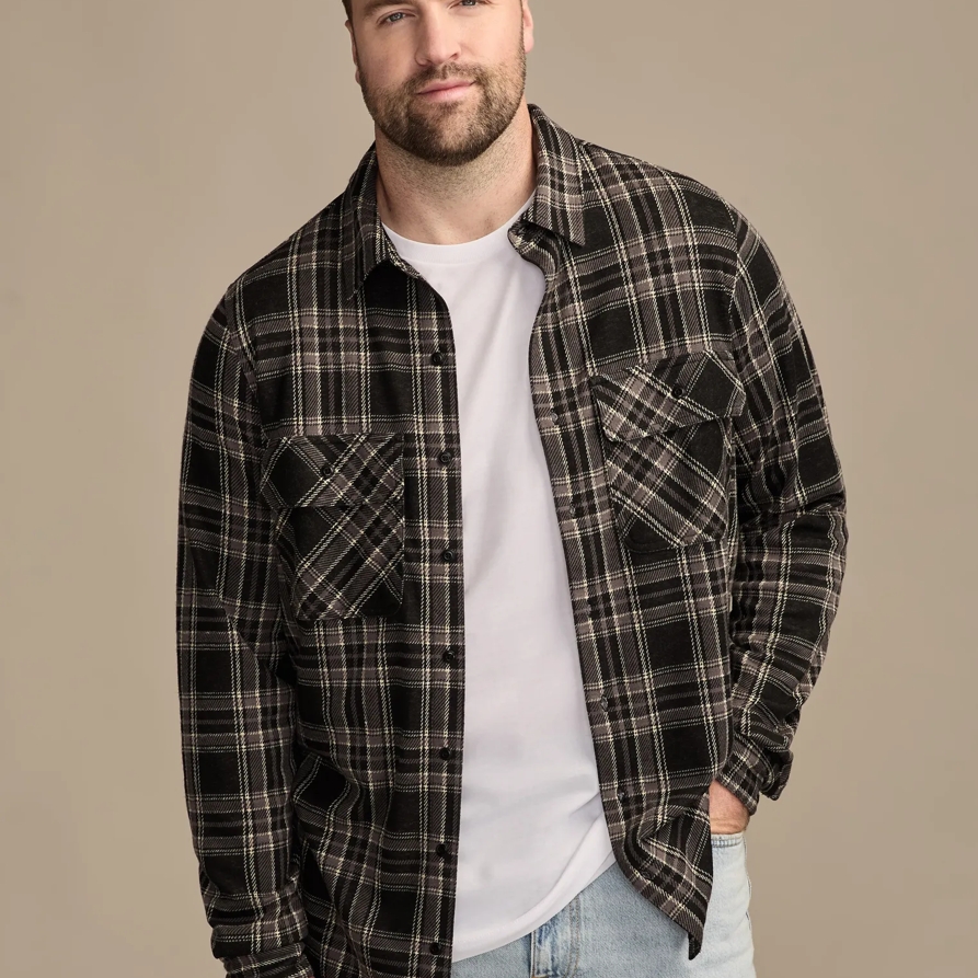 Lucky Brand Big & Tall Brushed Knit Shirting - Men's Clothing Outerwear Shirt Jackets in Caviar Multi, Size 1XLT