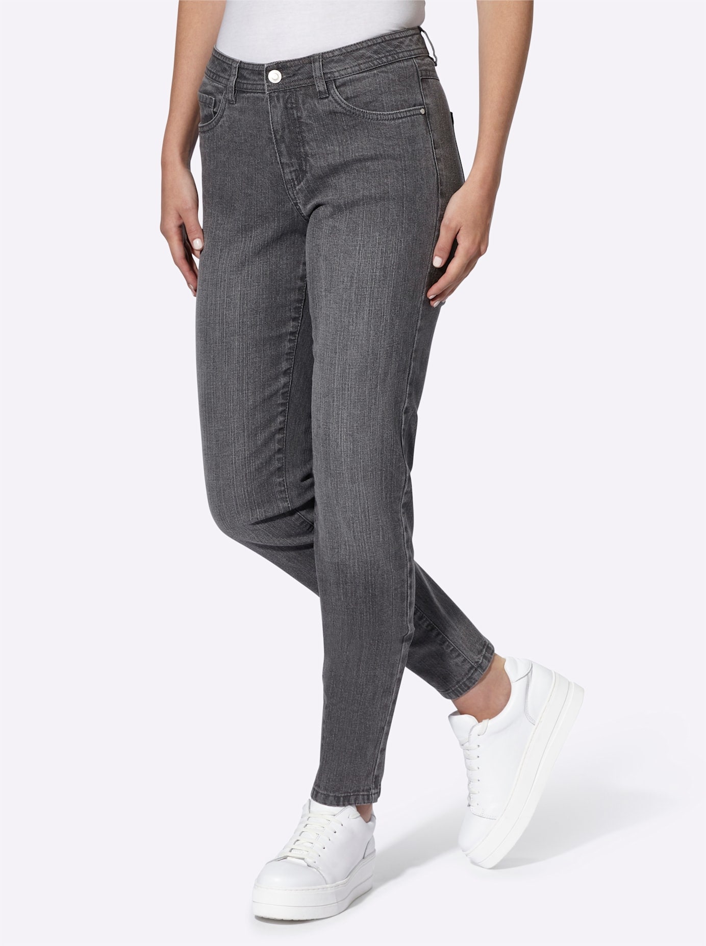 5-Pocket-Jeans CASUAL LOOKS, Damen, Gr. 46, Normalgrößen, grau (grau, denim), 99% Baumwolle, 1% Elasthan, unifarben, lang, Jeans 5-Pocket-Jeans
