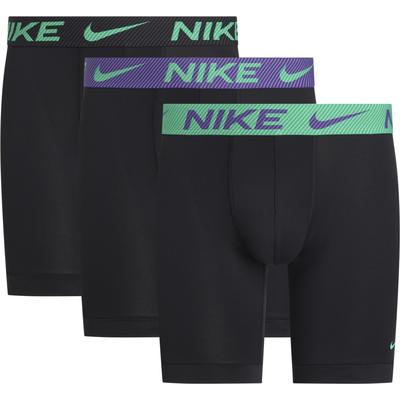 Boxer NIKE UNDERWEAR "BOXER BRIEF LONG 3PK", Herren, Gr. S, blk grn shck, wild vlet, blk txtrd wb, Jersey, Obermaterial: 92% Polyester, 8% Elasthan, unifarben, kontrastfarbene Details, körpernah, Unterhosen, mit Elastikbund mit Nike Logo-Schriftzug Image