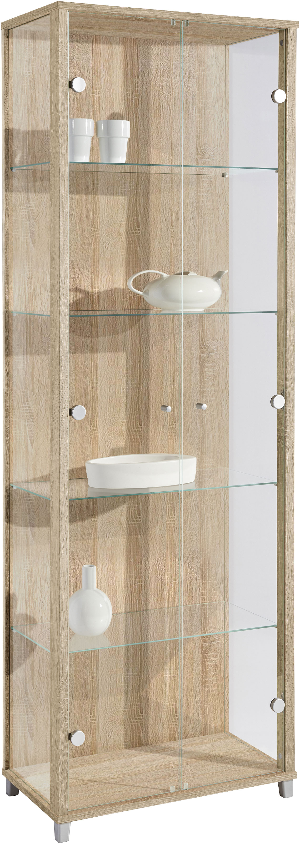 Vitrine FIF MÖBEL "OPTIMA", eichefarben sägerau, B:57,5cm H:172cm T:32cm, Holzwerkstoff, Sicherheitsglas ESG, Schränke, Standvitrine, Vitrinenschrank, Glasvitrine, Sammlervitrine