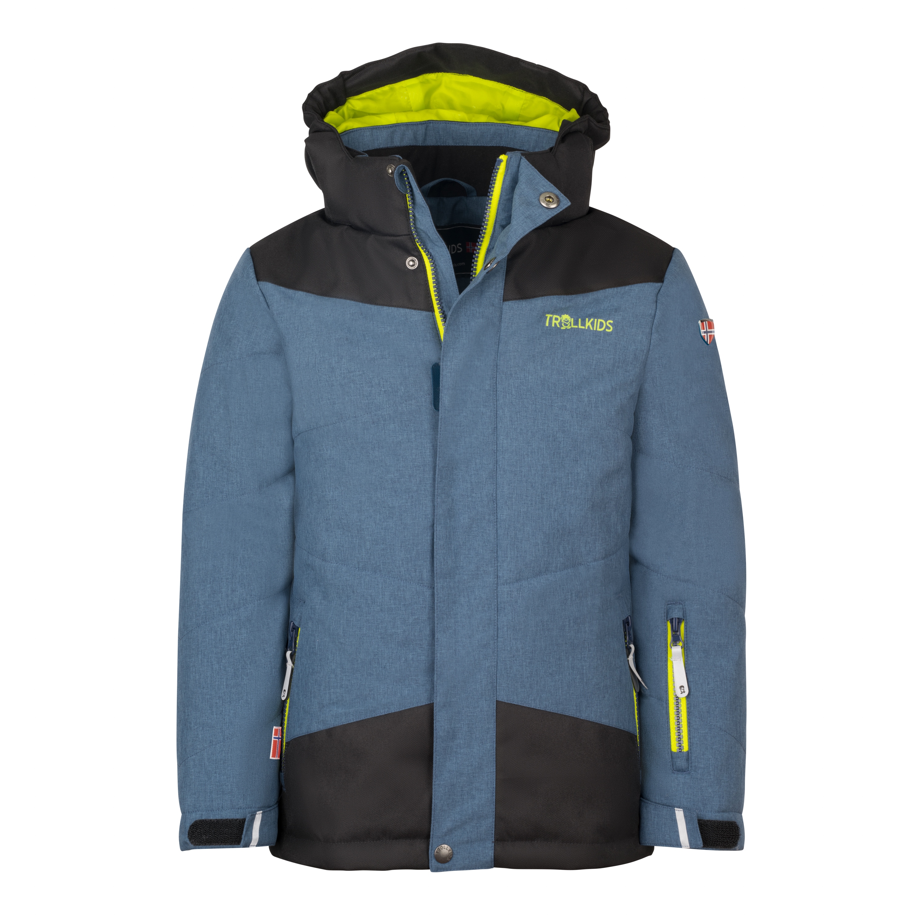 Funktionsjacke TROLLKIDS "KIDS NOREFJELL JACKET", Kinder, Gr. 104, grün (mystic blau, glow grün), Web, Obermaterial: 100% Polyester. Futter: 100% Polyamid. Wattierung: 100% Polyester, hoch geschlossener Ausschnitt, eingesetzt eingefasste Kante mit... Image