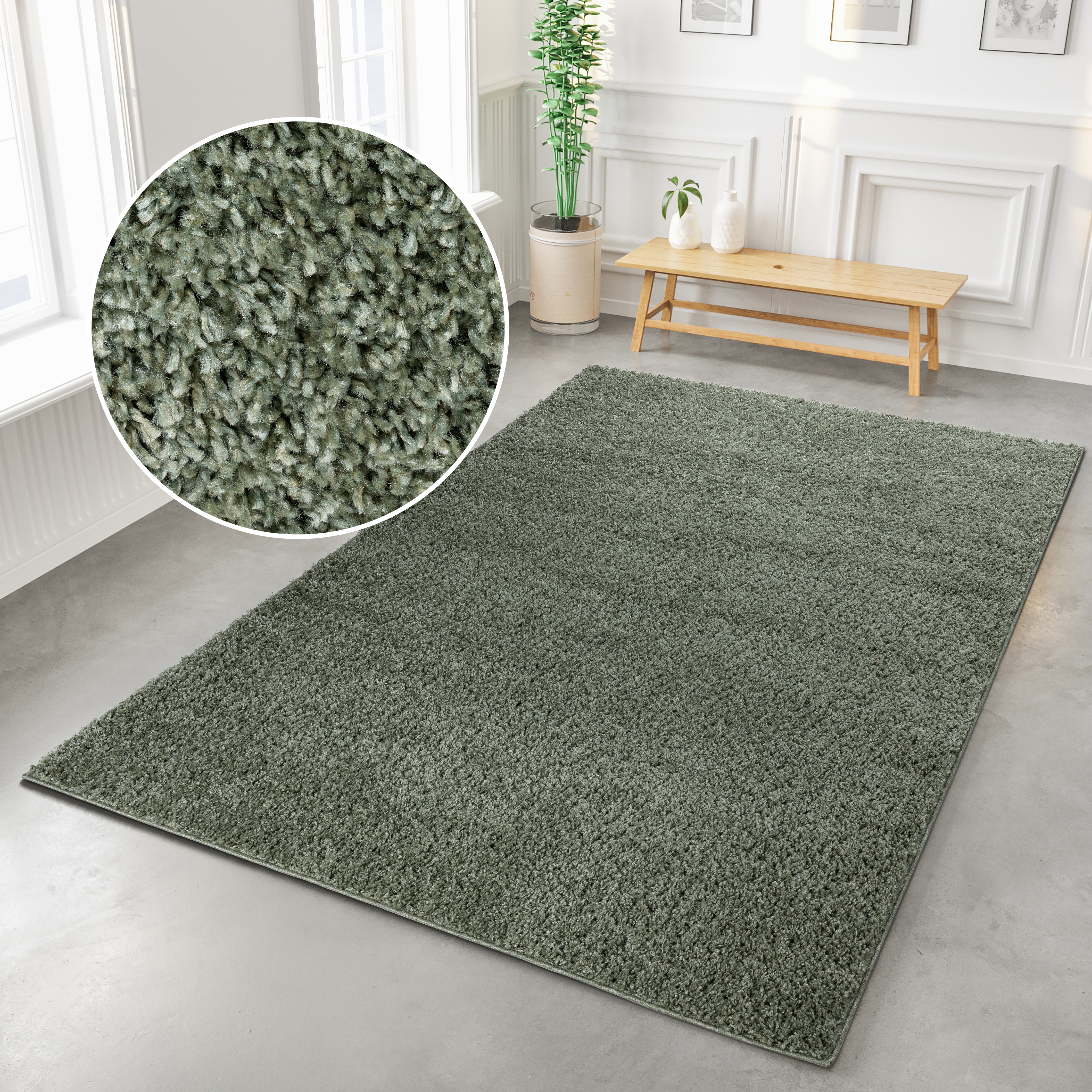 Hochflor-Teppich MY HOME "Shaggy 30" Gr. 8, grün, B:280cm H:30mm L:390cm, Kunstfaser, Teppiche, Teppich, Uni Farben, besonders weich und kuschelig, Kundenliebling Image