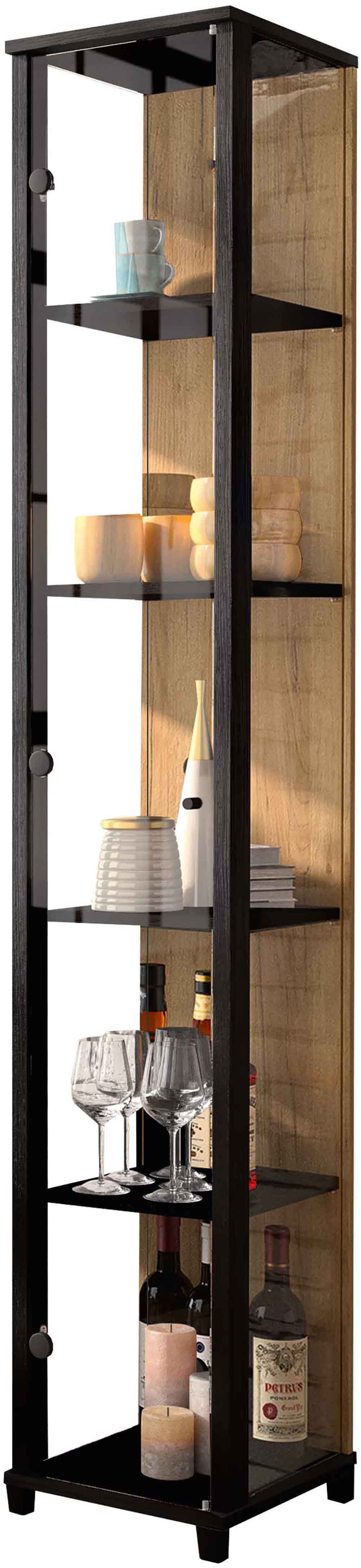 Vitrine FIF MÖBEL "OPTIMA", schwarz, wildeiche, B:31,5cm H:172cm T:32cm, Holzwerkstoff, Sicherheitsglas ESG, Schränke, Vitrine, Standvitrine, Vitrinenschrank, Glasvitrine, Sammlervitrine