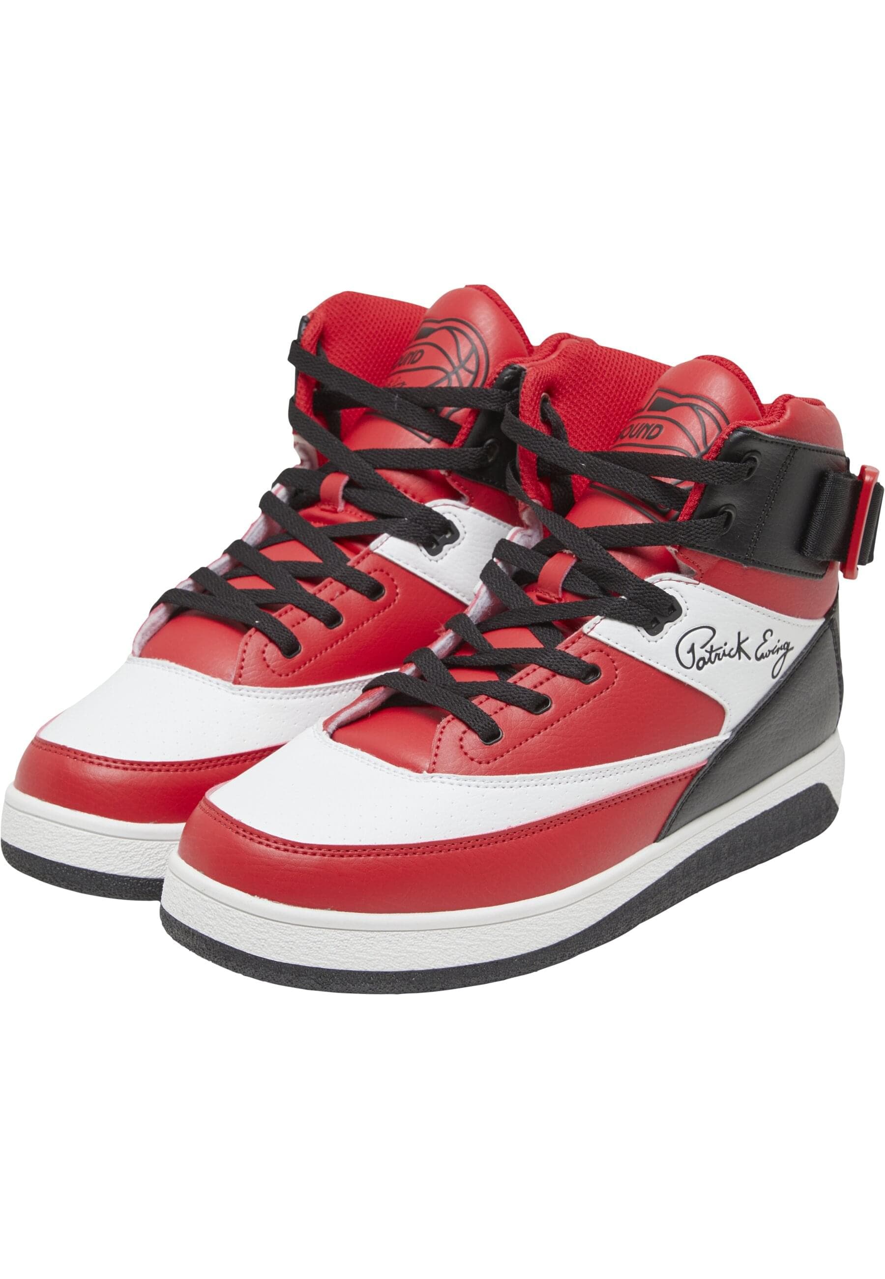 Trainingsschuh EWING "Ewing Rebound by EWING 33 HI Strap", Gr. 43, schwarz, weiß, rot, Leder, Schuhe