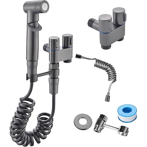 Pulvérisateur de bidet portatif pour toilettes, vanne de commande double 1 entrée 2 sorties, mini kit de pulvérisateur de robinet de toilette, rondelle de cul, accessoire de bidet de douche à main