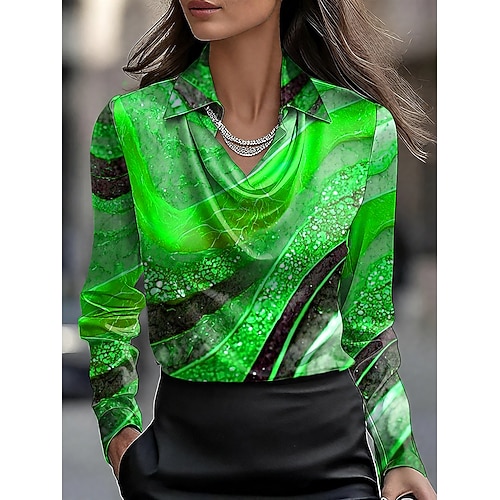Damenhemd Dressy Tops Formelles Arbeitshemd Grafisch Geometrisch Abstrakt Elegant Stilvoll Lässig Langarm Schalhals Arbeits-Party Abendkleidung Alltagskleidung Rüsch Drapiert Rot Blau Lila Orange Image