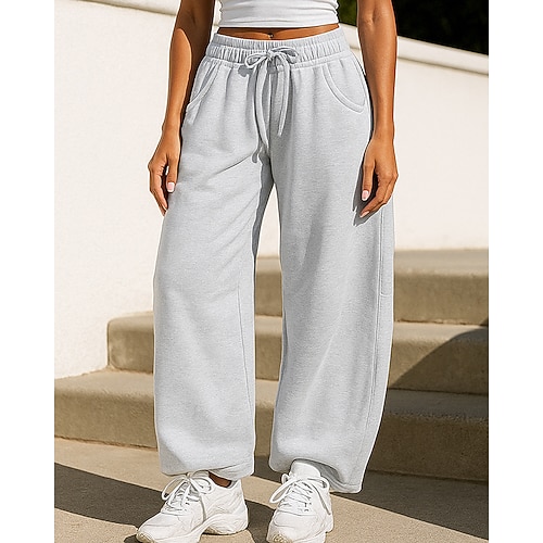 Damen Hose mit weitem Bein Sport-Jogginghose Trainingshose Kordelzug Hohe Taille Unterteile Fitnessstudio Athleisure Trainieren Herbst Outdoor Reise Laufen Normale Passform Sportbekleidung Image