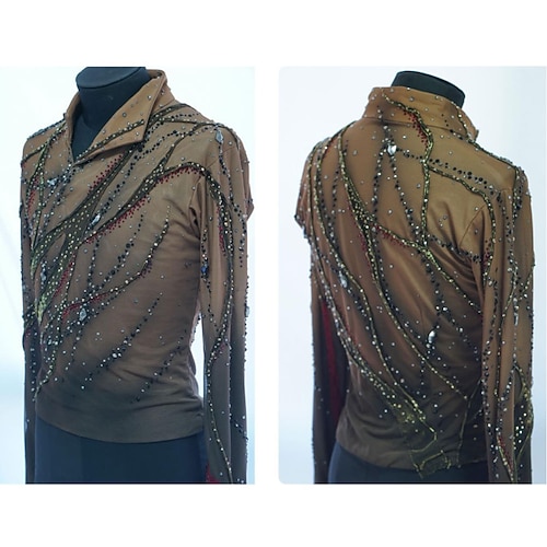 Eiskunstlauf Top Herren Jungen Eislaufen Oberteile Schwarz gelb Patchwork Spandex Hohe Elastizität Training Wettbewerb Eiskunstlaufkleidung Klassisch Kristall / Strass Langarm Eislaufen Eiskundstlauf Image