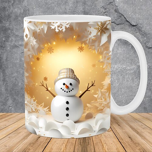 Weihnachtsgeschenk-Tasse 3D-Schneemann 12oz, süße Weihnachts-Kaffeetasse aus Keramik, festliche heiße Schokoladen-Teetasse für den Winter, Weihnachtsfeier, Büro, Heimdeko-Sammlerstück Image