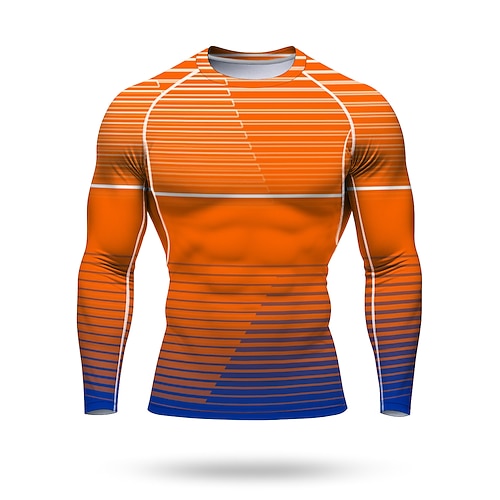 Herren Lauf-T-Shirt Sportshirt Fitnessshirt Trainingsshirt Trainingshemd Langarm T-Shirt Sommer Frühling Herbst Winter Geometrisch UPF 50 UV-beständig LSF 50 Weich Geländerad Fitnesstraining Image