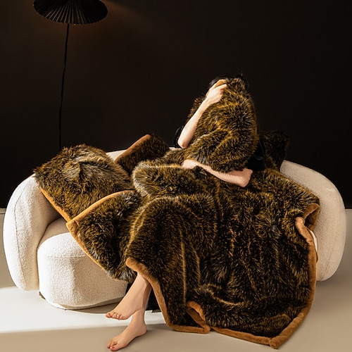 Faux Fuchsfell-Decke - extra dicke Raschel-Wurfdecke für den Winter gemütliche Tagesdecke Sofabezug Image