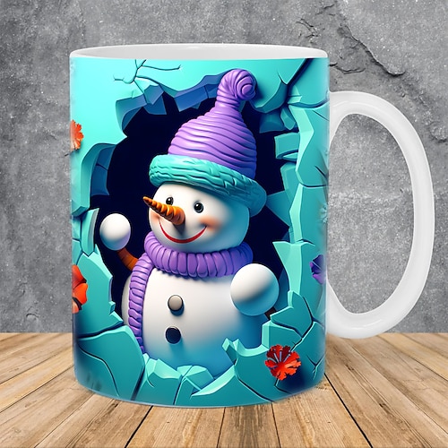 Weihnachtsgeschenk-Tasse 3D-Schneemann 12oz, süße Weihnachts-Kaffeetasse aus Keramik, festliche heiße Schokoladen-Teetasse für den Winter, Weihnachtsfeier, Büro, Heimdeko-Sammlerstück Image