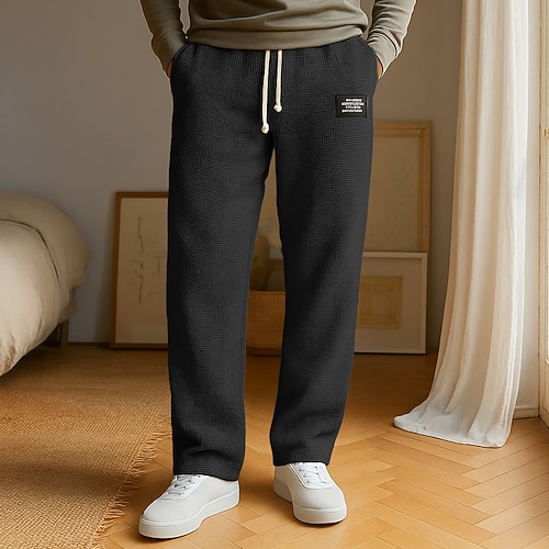 Herren Waffel Stoffhosen Waffelhose Kordelzug Fronttasche Einfach Komfort Volle Länge Outdoor Heim Party Mode Schick Modern Dunkelbraun Schwarz Dehnbar