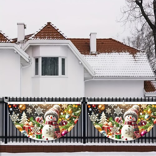 Weihnachts-Halbrundflagge zum Aufhängen im Freien, Weihnachtsdekoration, Wimpelkette für Hof, Garten, Veranda