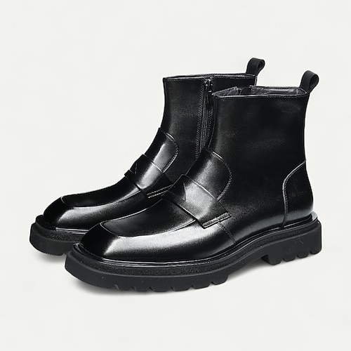 Braune Herrenstiefeletten mit Riemen, stylische Freizeitstiefel mit Reißverschluss und Doppelriemen-Design für Business, Reisen und Alltagskomfort Image