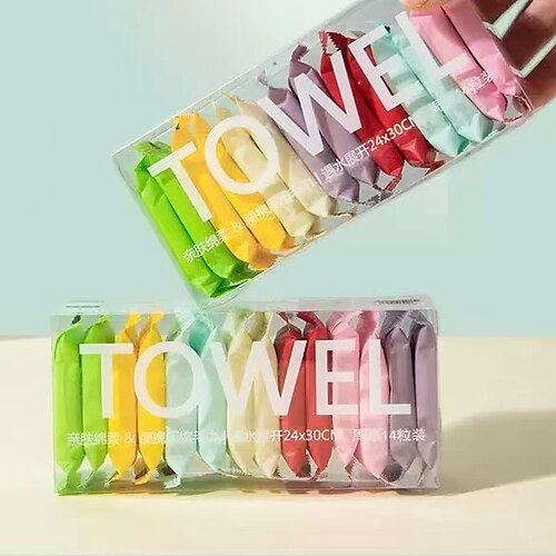 28 tragbare komprimierte Handtücher – dick, schnelltrocknend, doppelt verwendbar für nasse trocken, perfekt für Reisen, Zuhause Außenbereich, kompakt leicht zu tragendes Design Image