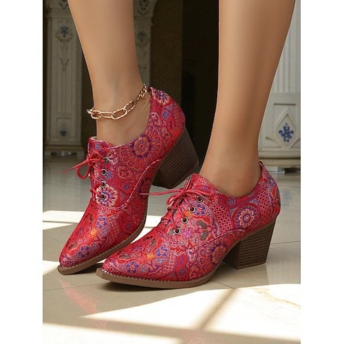 Damen-Oxford-Schnürschuhe im 50er-Jahre-Vintage-Paisley-Stil – elegante Retro-Schuhe mit Blockabsatz für Künstler und die Herbst-Bürokleidung Image