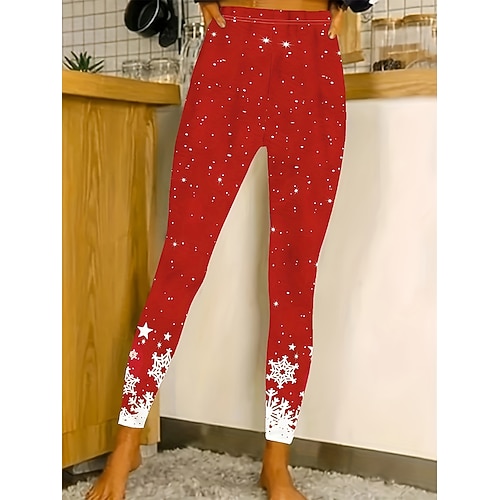 Damen Leggings Urlaub Vintage Mode Volle Länge Hohe Taille Grafik Schneeflocke Drucken Thermowarm Weich Atmungsaktiv Dehnbar Täglich Outdoor Urlaub Schwarz Weiß Rote Amethyst Sommer Frühling Herbst Image