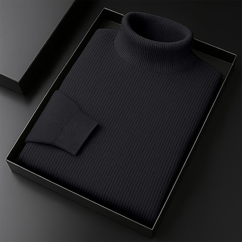 Herren Pullover Gerippt Stricken Normale Oberteile Gestrickt Schmale Passform Einfach Rollkragen Strickware Zeitgenössisch Lässig Alltagskleidung Bekleidung Herbst Wein Schwarz S M L Image