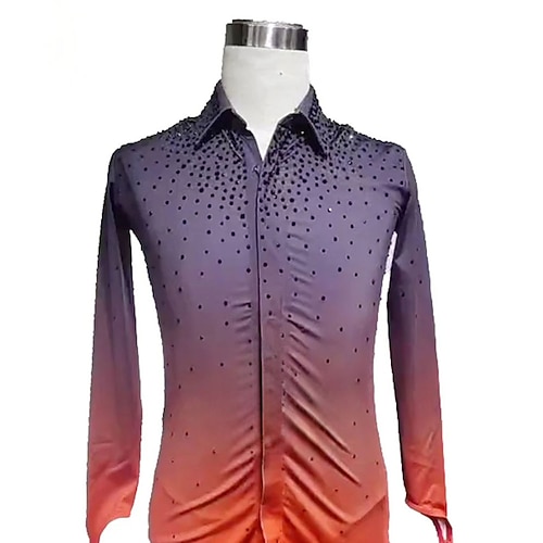 Eiskunstlauf Top Herren Jungen Eislaufen Oberteile Orange Patchwork Daumenloch Spandex Hohe Elastizität Training Wettbewerb Eiskunstlaufkleidung Klassisch Kristall / Strass Langarm Eislaufen Image