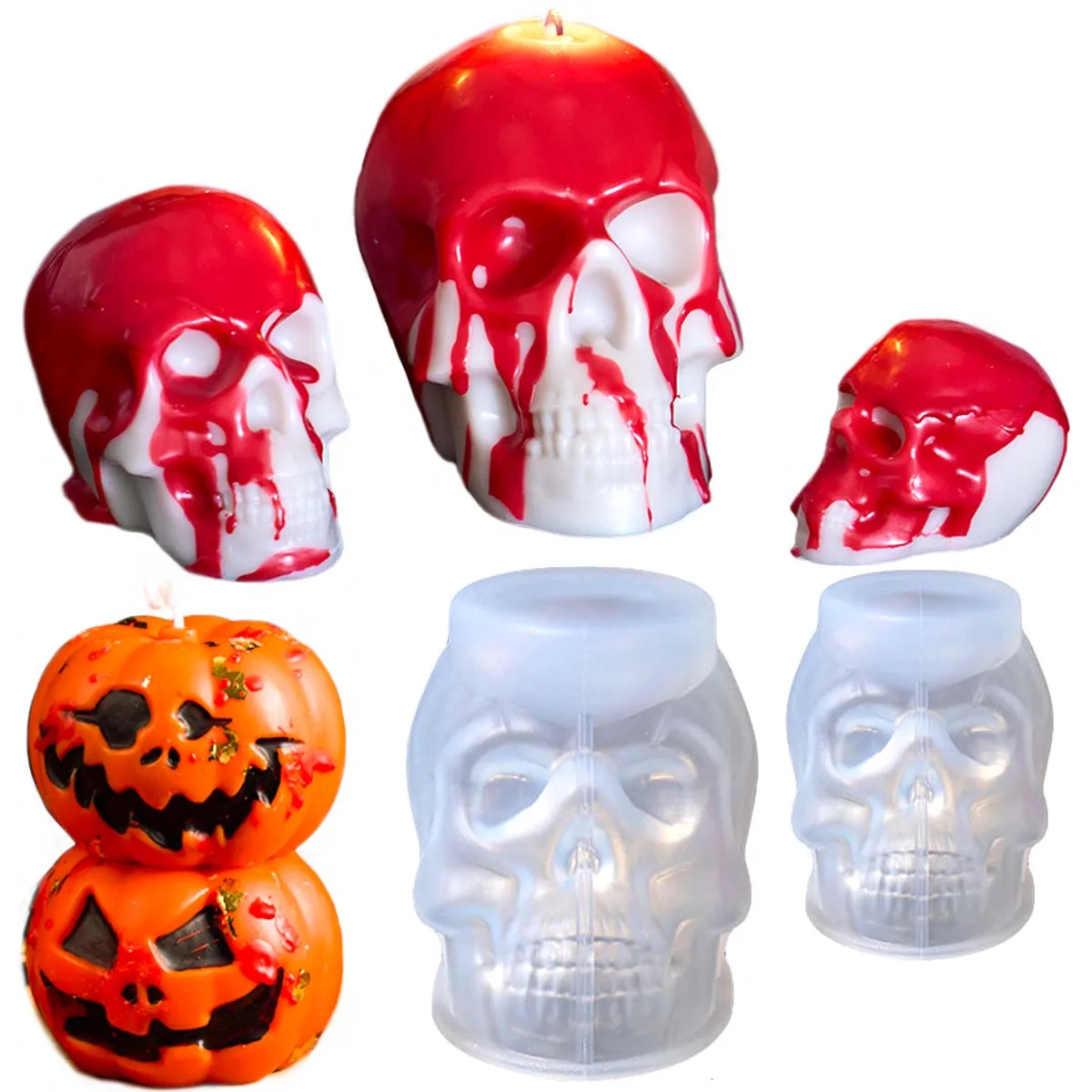 Halloween Schädel Kürbis Kerze Silikon Form DIY Handgemachte Aromath Seife Gips Harz Handwerk Casting Formen Hause Urlaub Dekor Image