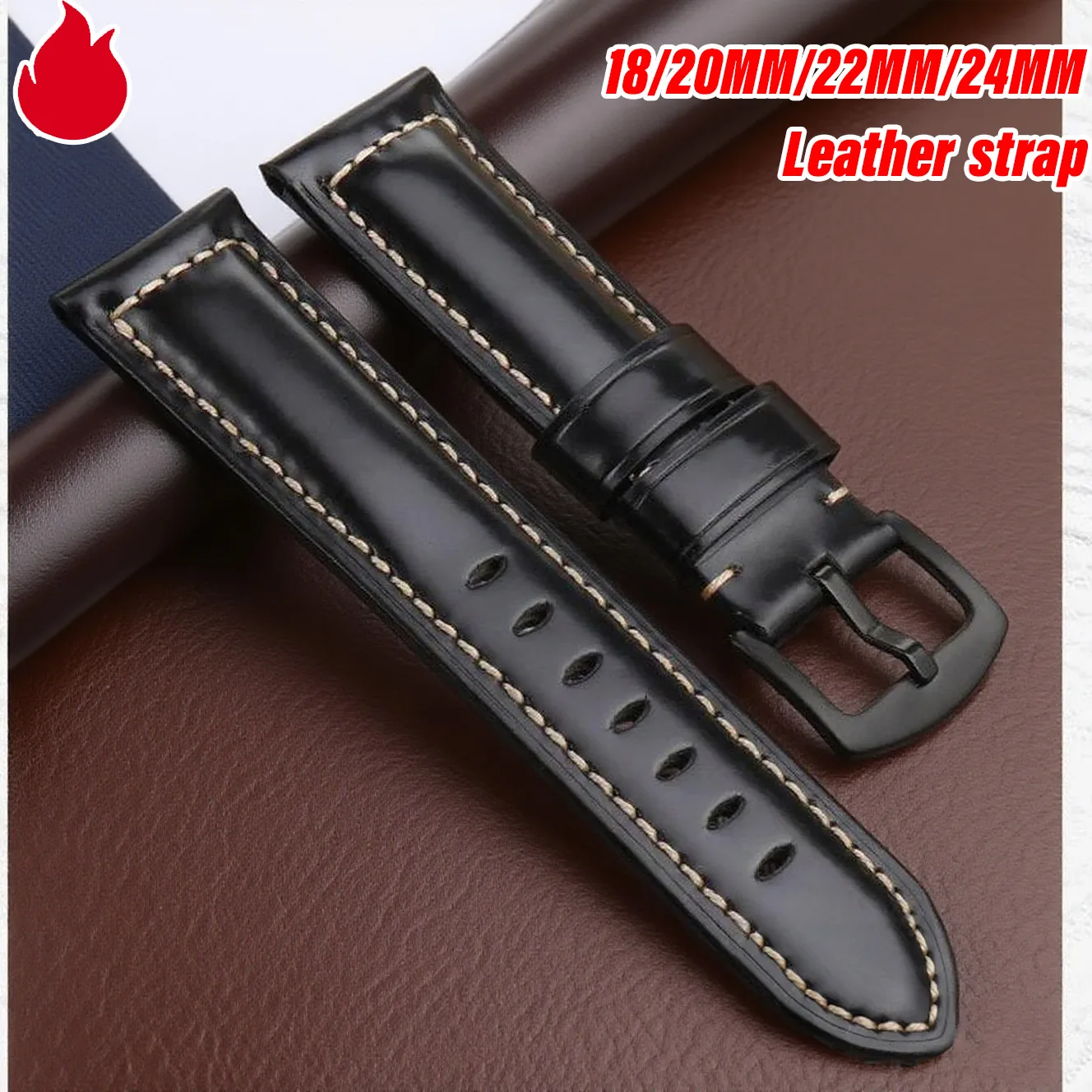 Kalbsleder-Uhrenarmbänder aus echtem Leder, schwarzes Uhrenarmband, 18 mm, 20 mm, 22 mm, 24 mm, Smartwatch-Armband, Uhrenzubehör, 20 22 mm Bänder Image