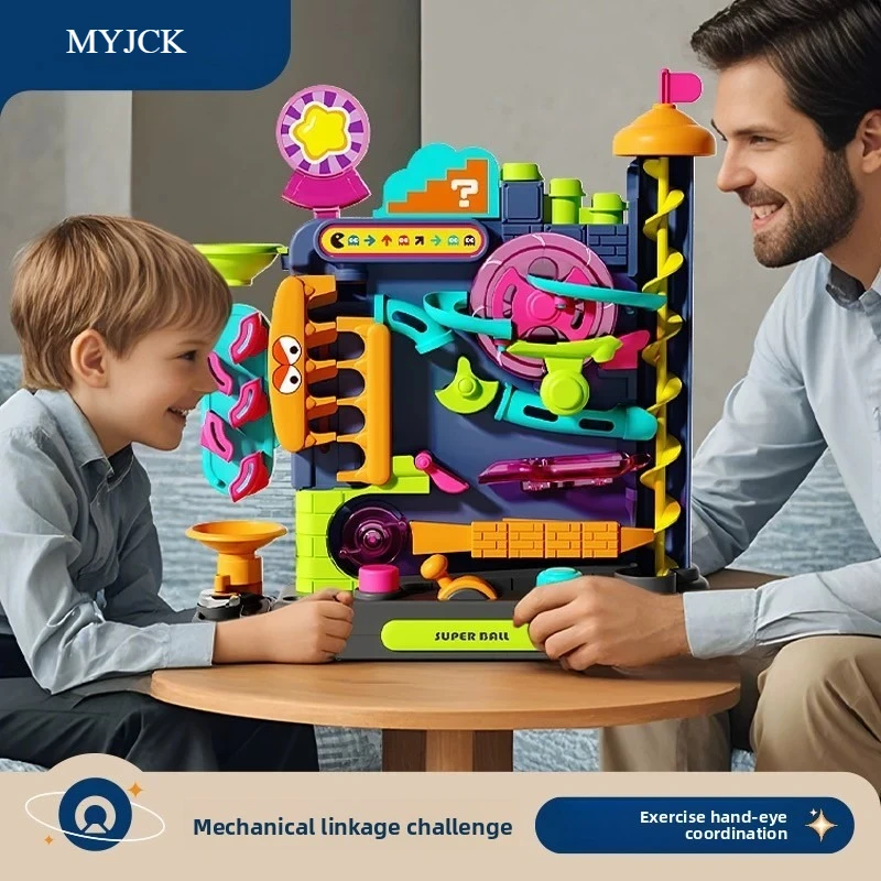 Pädagogisches Montessori Spielzeug Multilayer Track Abenteuer Spiel Schiene Rolling Ball Modell Interaktive Gehirn Kinder Weihnachten geschenk Image