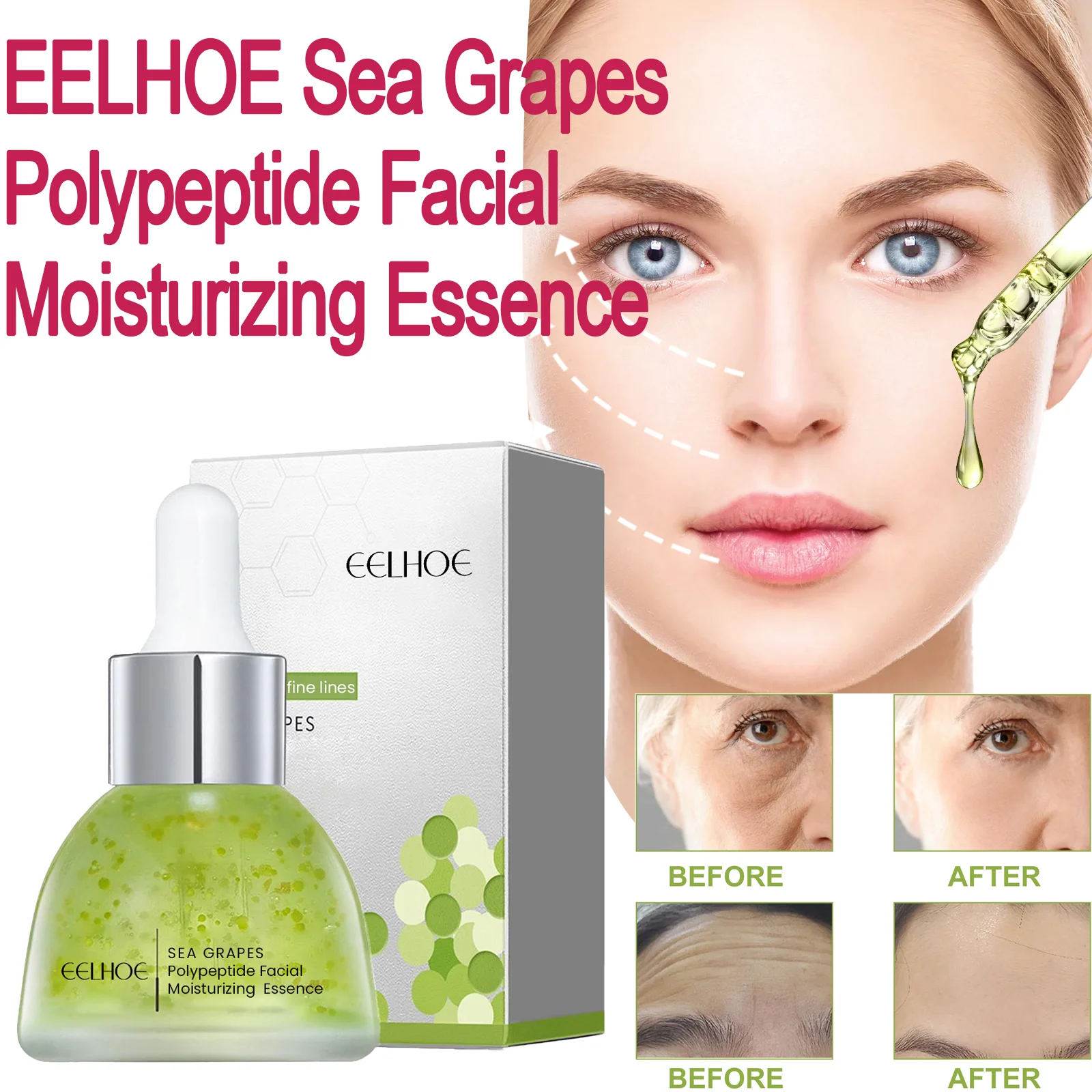 EELHOE Sea Grapes Polypeptide Facial Moisturizing Essence Verbessert Kollagen-Antioxidantien Befeuchtet Ihre trockenen Haut gründlich 35 ml Image