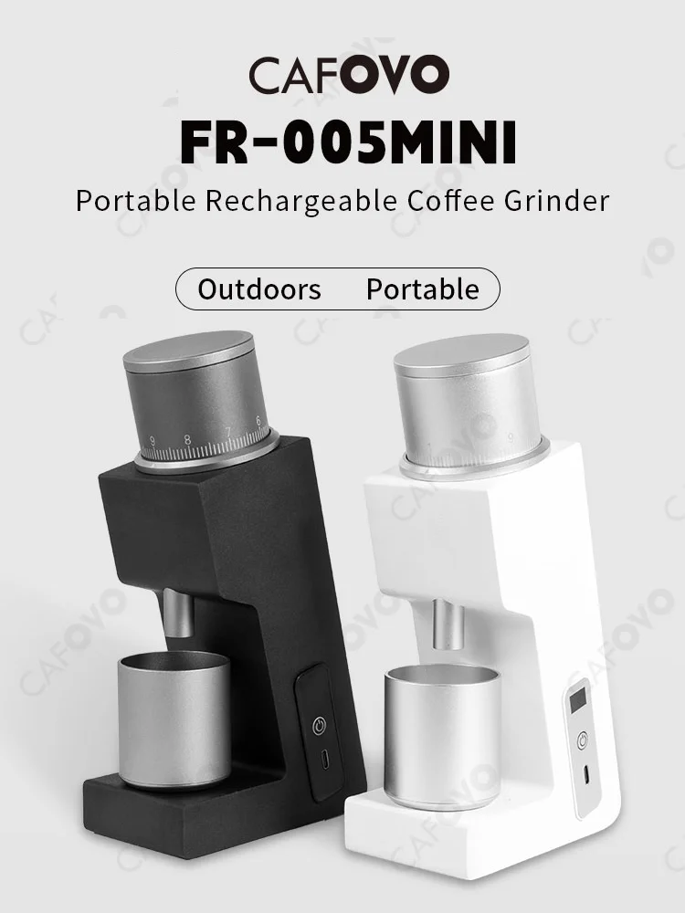 CAFOVO FR-005mini Elektrische Kaffeemühle 160 U/min 304 Stahl 38 mm konische Grate Tragbare wiederaufladbare Kaffeemühle für den Außenbereich Image