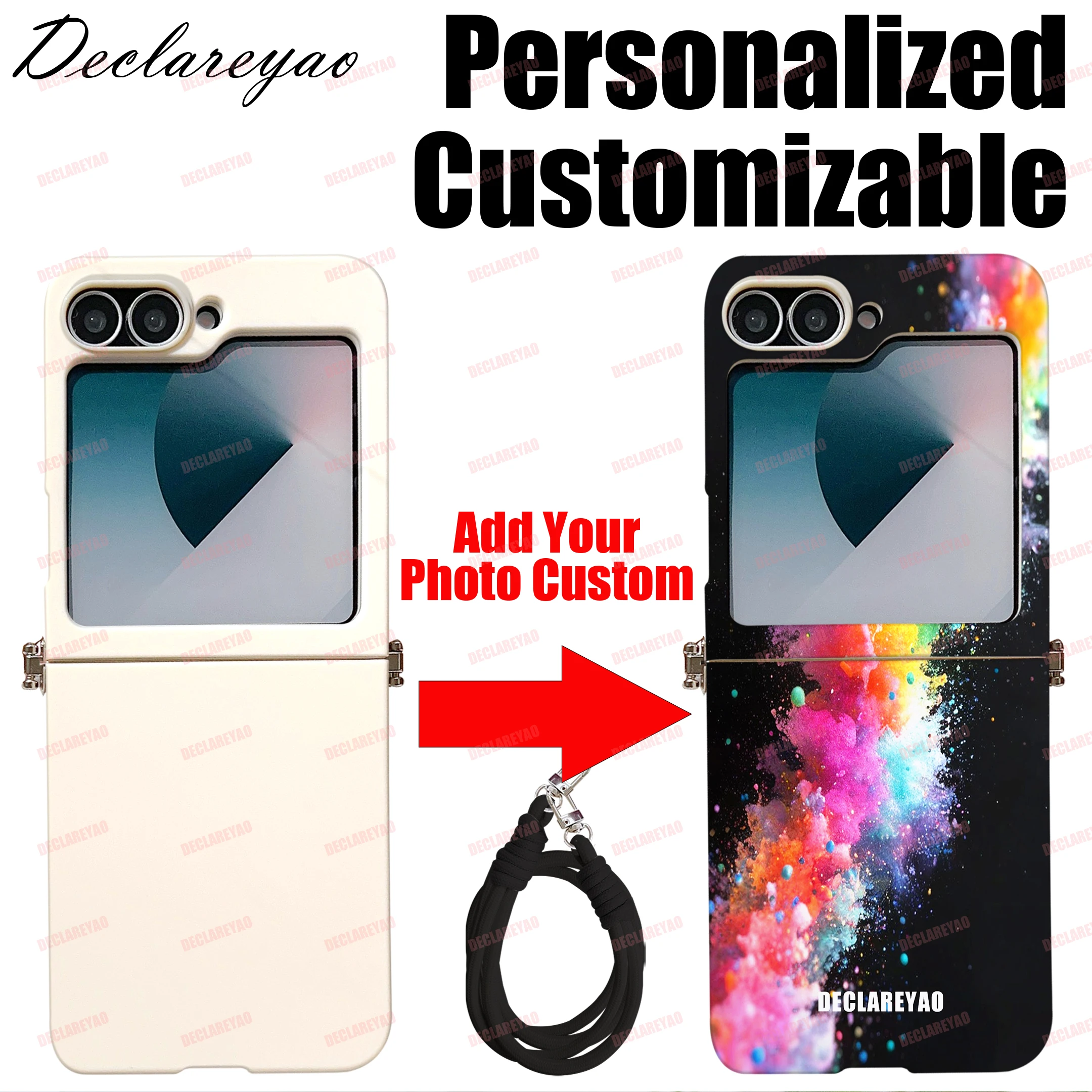 Personalisierte anpassbare DIY-Fotos, faltbar, hart, matt, für Samsung Galaxy Z Flip 7, 6, 5, 4, 3, 5G Hüllen, Abdeckungen, Bild-Lanyard Image