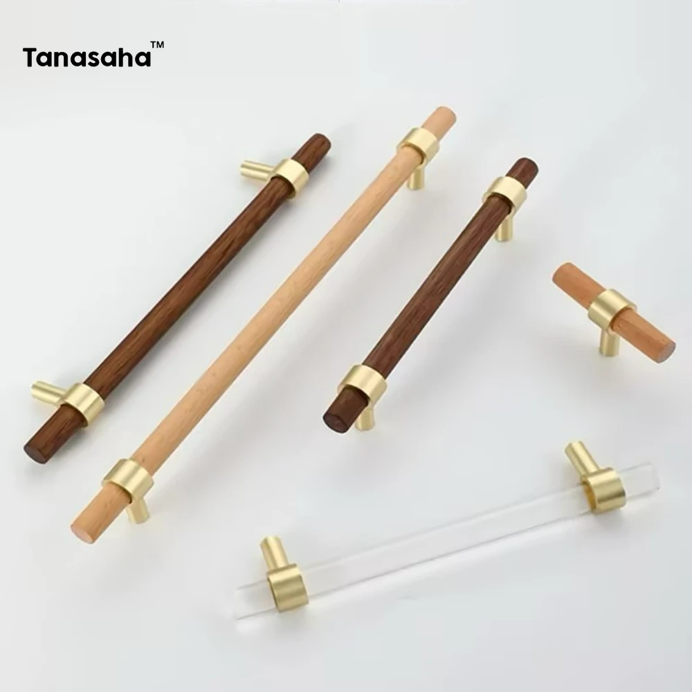 Combinant von Messing und Nussbaum Holz Möbel Griffe Holz Kommode Knöpfe Küche Schrank Pull Griffe für Schränke und Schubladen