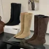 Aneikeh Herbst Winter Mode Vintage Spitz Designer Niedrigen Keile Heels Frauen Stiefel Kniehohe Party Schuhe Tanz Lange Booties