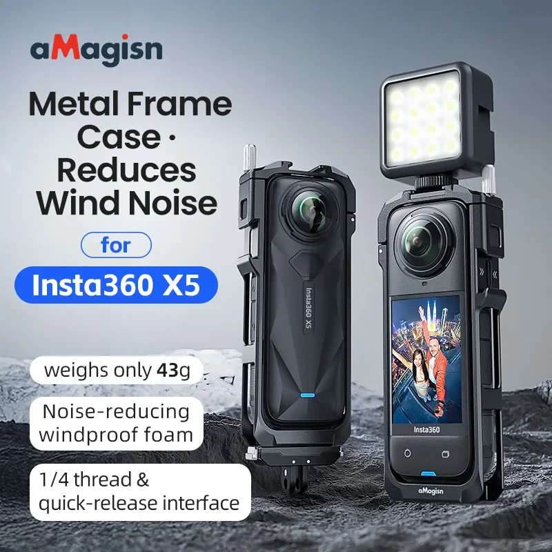 aMagisn Metallrahmenkäfig für Insta360 X5, Kamerakäfig mit Objektivdeckel, Geräuschfilterfunktion, Kameraschutzzubehör Image
