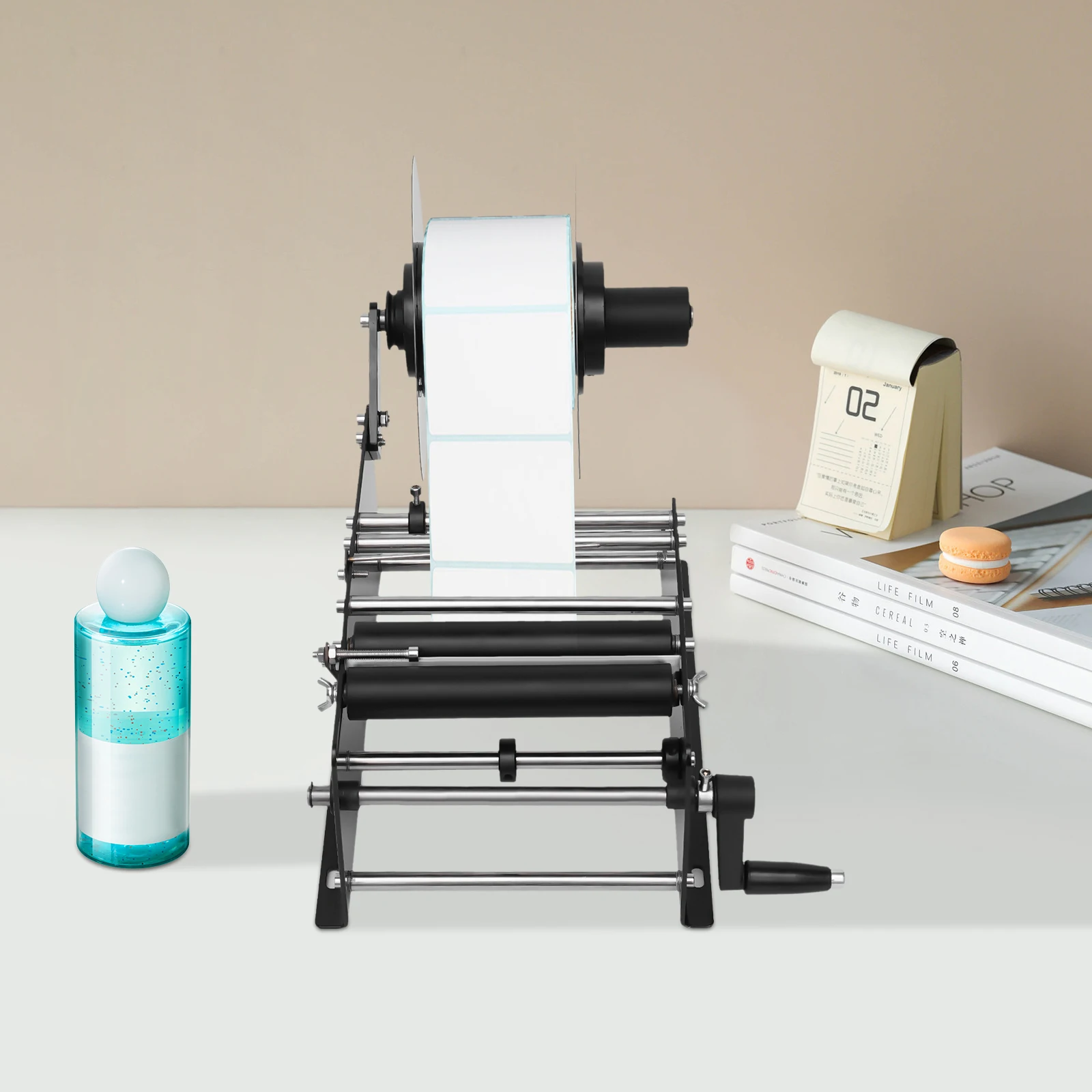 MT-30 Manuelle Etikettiermaschine, halbautomatisch, verstellbarer Flaschenetikettenapplikator für runde Behälter Image