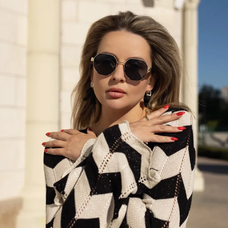 Motorrad 3 stücke Mode Metall Rahmen Polygonale Sonnenbrille Frauen Gradienten Fahren Sonnenbrille Weibliche Outdoor Urlaub Shades UV400 Image